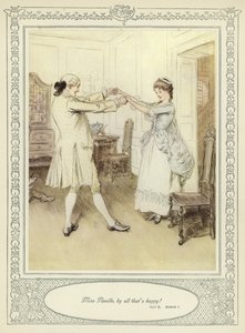 Ilustracja do złotnika Ona pochyla się, by podbić autorstwa Hugh Thomson