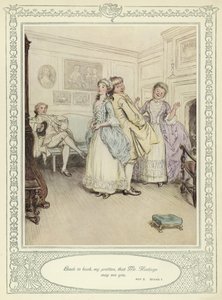 Ilustracja do złotnika Ona pochyla się, by podbić autorstwa Hugh Thomson