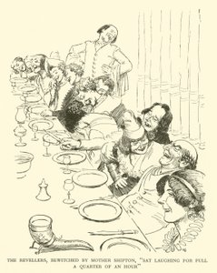 The Revellers, Bewitched przez Mother Shipton, „Sat śmiejąc się przez cały kwadrans” (rycina) autorstwa Hugh Thomson