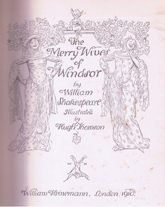 Projekt strony tytułowej, ilustracja z Wesołych kumpel z Windsor, 1910 autorstwa Hugh Thomson