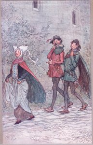 Kiedy pani Bridget zgubiła rączkę wachlarza, ilustracja z Wesołych kuzyn z Windsoru, 1910 autorstwa Hugh Thomson