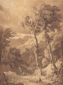 Pejzaż górski ze sceną przyjęcia podróżnych nad rzeką Pellene Achaia, 1818-29.