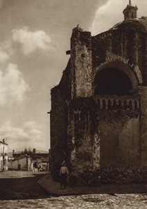 Meksyk: Cuernavaca, częściowy widok na katedrę (zdjęcie czarno-białe) autorstwa Hugo Brehme