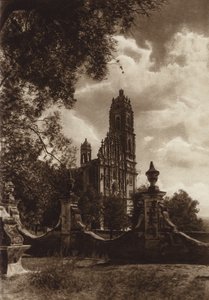 Meksyk: Kościół w Tepozotlan (zdjęcie czarno-białe) autorstwa Hugo Brehme
