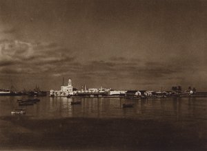 Meksyk: Panorama portu Vera Cruz z zamkiem San Juan (zdjęcie czarno-białe) autorstwa Hugo Brehme