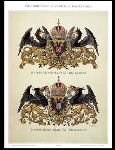 Talerz z herbami cesarza Franciszka Józefa I (1830-1916) i cesarzowej Elżbiety Bawarskiej (1837-98) z „Atlasu Heraldischer” artysty, 1899 autorstwa Hugo Gerard Strohl