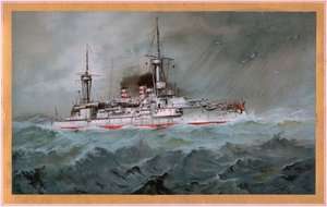 SMS Linienschiff Brandenburg (herb czerwony orzeł na białej tarczy, S.M.S. Wörth = czarny orzeł cesarski na złotej tarczy)