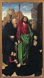Ołtarz Portinari, św. Tomasza i św. Antoniego Pustelnika z Tommaso Portinari i dwoma synami Antonio i Pigello, lewe skrzydło, ok. 1479 autorstwa Hugo van der Goes