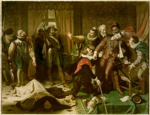 Zabójstwo Henryka III (1551-1589) przez Jacques Clement (1567-1589), dominikańskiego zwolennika religijnego Ligi Katolickiej, 1 sierpnia