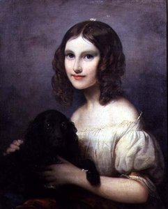 Portret młodej dziewczyny z jej psem autorstwa Hugues Merle