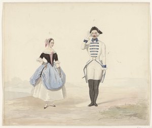 Mężczyzna i kobieta w historycznym stroju, 1841 Sześć akwarel kostiumów historycznych na bal kostiumowy w 1841 roku (tytuł serii)