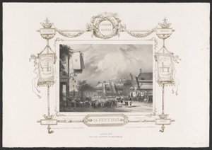 Procesja z prasą drukarską, 1836 Optogt van eene working Drukkerij / 15 czerwca 1836 (tytuł na obiekcie) Tablice z okazji stulecia Hogeschool Utrechtsche, 1836 (tytuł serii)