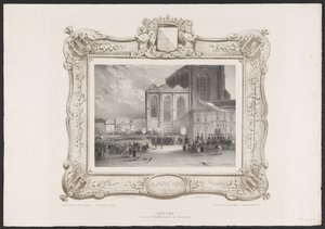 Procesja z ratusza do gmachu Akademii, 1836 Wniebowstąpienie z Ratusza do Akademii (tytuł na obiekcie) Tablice z okazji stulecia Hogeschool Utrechtsche, 1836 (tytuł serii) autorstwa Huib van Hove Bz