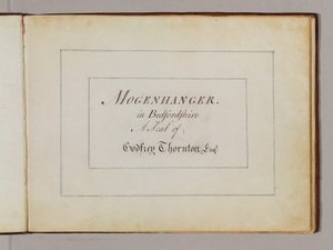 Frontyspis z „Red Books” dla „Mogenhanger w Bedfordshire, siedziba Godfrey Thornton Esq.” autorstwa Humphry Repton
