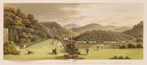 Ogólny widok z południowego i wschodniego frontu chaty w Endsleigh, Devon (przed) z „Fragmenty na temat teorii i praktyki ogrodnictwa krajobrazowego”, wyd. 1816 (kolor lito) (patrz także 103914) autorstwa Humphry Repton