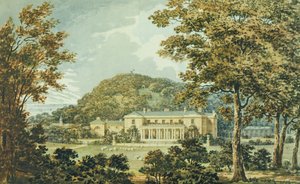 Front południowy z frontem wschodnim w perspektywie, z Czerwonej Księgi dla Domu Antoniego, c.1812 autorstwa Humphry Repton