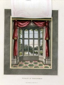 Okno w Barningham (po) z „Fragmenty z teorii i praktyki ogrodnictwa krajobrazowego”, wyd. 1816 (kolor lito) (patrz także 103904) autorstwa Humphry Repton