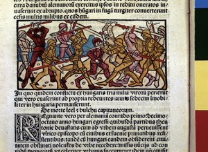 MAGIARS Combat of: Ilustracja z książki "Kronika Węgierska" autorstwa Hungarian School