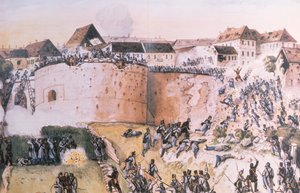 Rewolucja węgierska 1848: wojska austriackie szturmują Zamek Królewski 21 maja 1849 (wc na papierze)