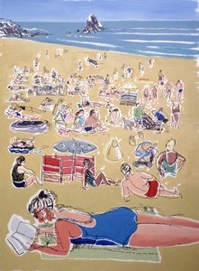 Bathers, Broadhaven Beach, Dyfed, 1995 (olej na tuszu na pokładzie)