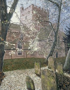 Katedra w Brecon, Dzień Jesieni, 1992 (gwasz na karcie) autorstwa Huw S. Parsons