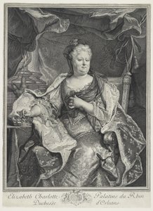 Elżbieta Charlotte Palatine du Rhin, księżna Orleanu, inż. Charles Louis Simmoneau (1645-1728) autorstwa Hyacinthe Francois Rigaud