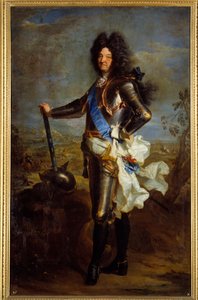 Portret u stóp Ludwika XIV w zbroi (1630-1715). Obraz Hyacinthe Rigaud (1659-1743)