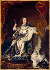 Portret pięcioletniego dziecka Ludwika XV w stroju sakralnym, króla Francji (1710-1774). Obraz Hyacinthe Rigaud (1659-1743)