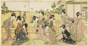 Hawking Party, 1807 (kolorowy drzeworyt) autorstwa Hyakusai Hisanobu Hyakusai Hisanobu
