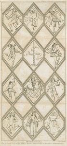 Betley Glass Window - Morris Dancers: grawerowanie i [?XVIII wiek] autorstwa I Jones