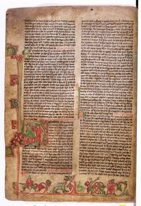 Historyczny inicjał D na początku Sagi Olafa Tryggvasona, z Flateyjarbok (Księga Flateya) pod koniec XIV wieku autorstwa Icelandic School