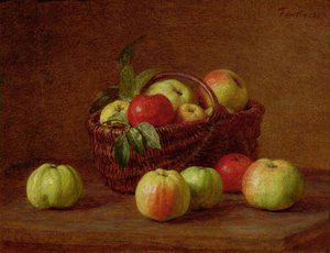 Jabłka w koszu i na stole, 1888 autorstwa Ignace Henri Jean Fantin Latour