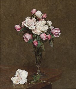 Różowe i białe róże w kieliszku szampańskim, 1874 autorstwa Ignace Henri Jean Fantin Latour