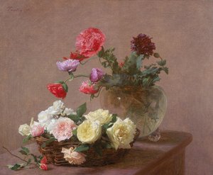 Maki w kryształowym wazonie lub koszu z różami, 1890 autorstwa Ignace Henri Jean Fantin Latour
