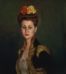 (PORTRET KOBIETY Z KOKARDĄ I KURTKĄ BYKÓW) autorstwa Ignacio Zuloaga y Zabaleta