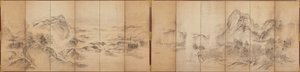 Mountain Views, rewers sześciopanelowego parawanu, okres Edo, 1856-58 (pranie na papierze) autorstwa Ikeda Koson