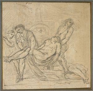 Św. Abdona i Św. Sennena grzebią chrześcijańskich męczenników, 1653-1657 autorstwa Il and Brueghel, Abraham Borgognone