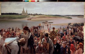 Procesja wielkanocna. Obraz Illariona Michajłowicza Pryanisznikowa (1840-1894), olej na płótnie autorstwa Illarion Mikhailovich Pryanishnikov