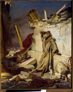 „Jeremie opłakujący zniszczenie Jerozolimy” Obraz Ilji Jefimowicza Repina (Ilia Repin) (1844-1930) 1870, Dim 91,3x75 cm Państwowa Galeria Trietiakowska, Moskwa autorstwa Ilya Efimovich Repin