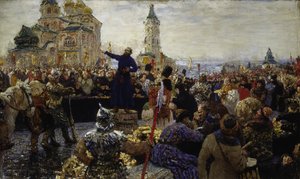 Kouzma (Kuzma) Minin (zm. 1616) wzywa lud Niżnego Nowogrodu w 1611 r. (Podniósł lud Moskwy przeciwko Polakom) (Minin apeluje do ludu Niżnego Nowogrodu w 1611 r.) - Obraz Ilji Jefimowicza Repina (1844-1930) ), olej na płótnie autorstwa Ilya Efimovich Repin