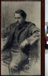 Portrait du peintre Valentin Aleksandrovitch Serov (1865-1911) (Valentin Alexandrovich Serov) - Dessin de Ilya Yefimovich (Jefimovitch) Repin (1844-1930), kredka sur papier autorstwa Ilya Efimovich Repin