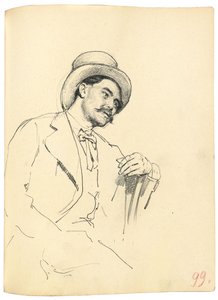 Studium do „Kawiarni paryskiej”: Siedzący mężczyzna w kapeluszu, ok. godz. 1872-1875 autorstwa Ilya Efimovich Repin