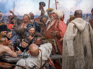 KOZACY ZAPOROGÓW PISZĄCY LIST DO SUŁTANA TURCJI autorstwa Ilya Efimovich Repin