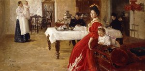 Córka Artysty Tatiana i jej rodzina we wnętrzu, autorstwa Ilya Efimovich Repin