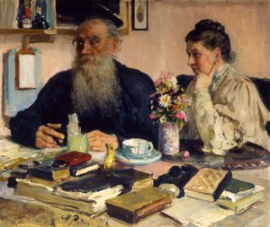 „Autor Lew Tołstoj z żoną w Jasnej Polanie”, 1907. autorstwa Ilya Efimovich Repin