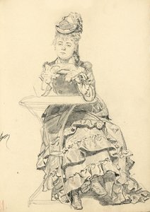 Kobieta siedząca przy stoliku w kawiarni, c. 1872-1875 autorstwa Ilya Efimovich Repin