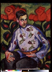 Portret Chłopca W Koszuli Z Kwiatami. Malarstwo Ilyi Ivanovich Mashkov (Ilia Mashkov, Matchkov) (1881-1944), olej na płótnie autorstwa Ilya Ivanovich Mashkov