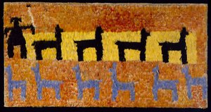 Panel z piór z lamami i pasterzem lamy, 1450-1534 AD (tkana bawełna i pióra)