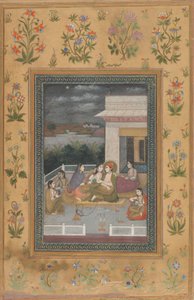 Para na tarasie w otoczeniu obsługi i muzyków autorstwa Indian 18th Century