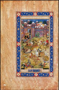 Nariman zabija syna Khaqana z Chin. Z eposu Garshaspnama autorstwa Asadi Tusi autorstwa Indian Art